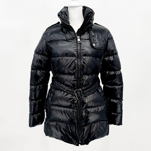 Burberry Coat Brit Black Winter Down Ladies Jacket Sports Check Puffer Belted M - Picture 1 of 13